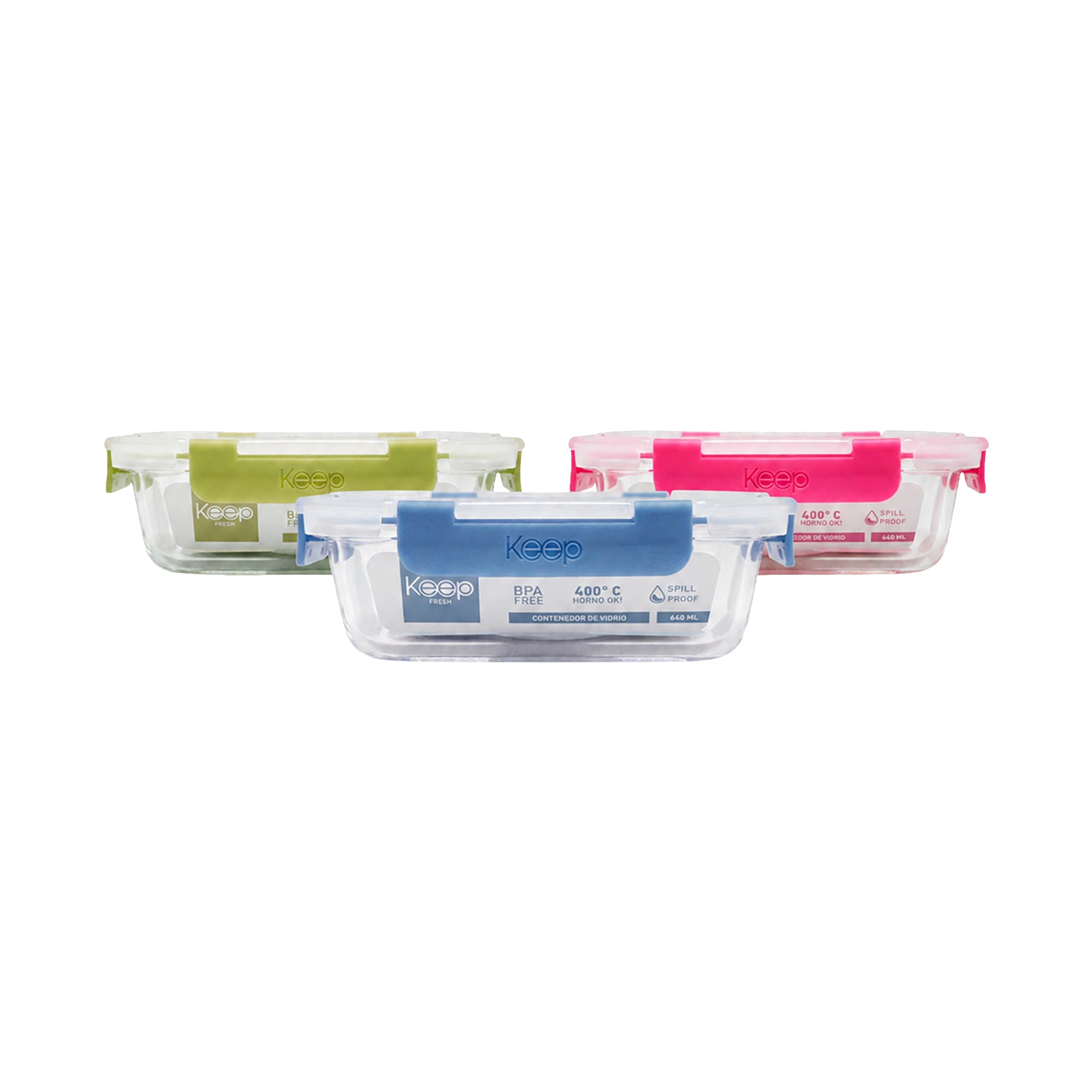 Taper Hermético Rectangular De Vidrio 640 ml Keep (Modelos Aleatorios)