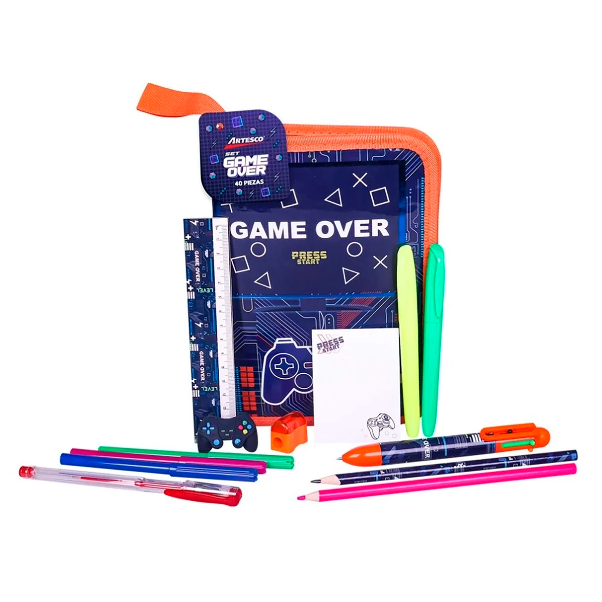 Cartuchera Tipo Libro Game Over + 40 Complementos Artesco