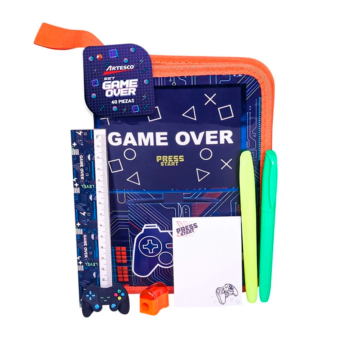 Cartuchera Tipo Libro Game Over + 40 Complementos Artesco