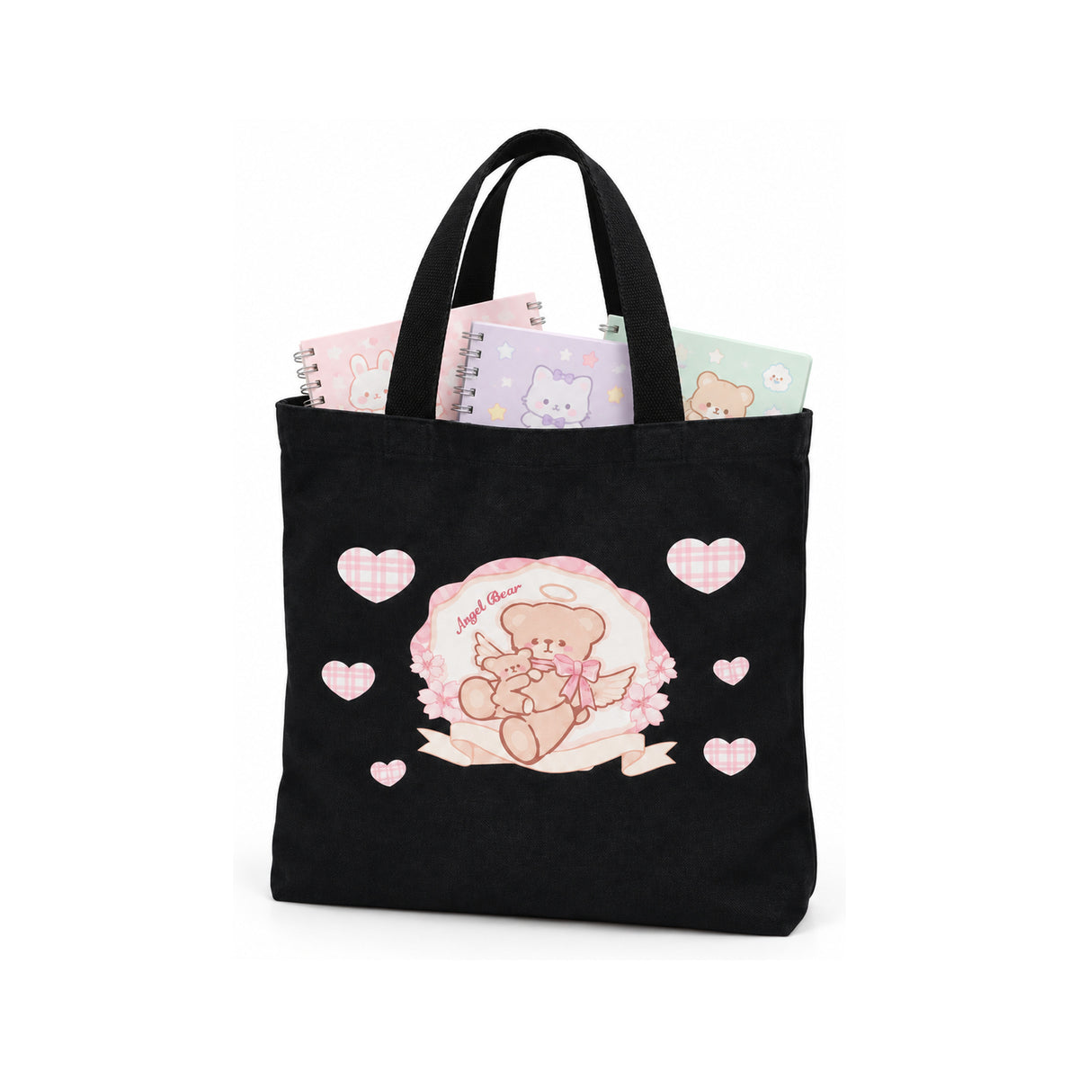 Tote Bag Vertical Angel Bear Térmica Sublimada Negro